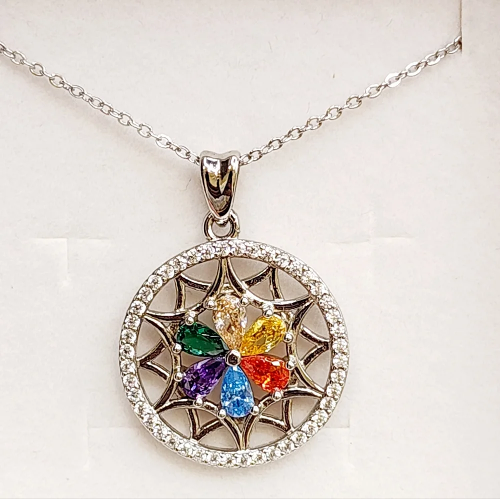Crystal Healing Sterling Flower Necklace, 925 Silver - Picture 1 of 3